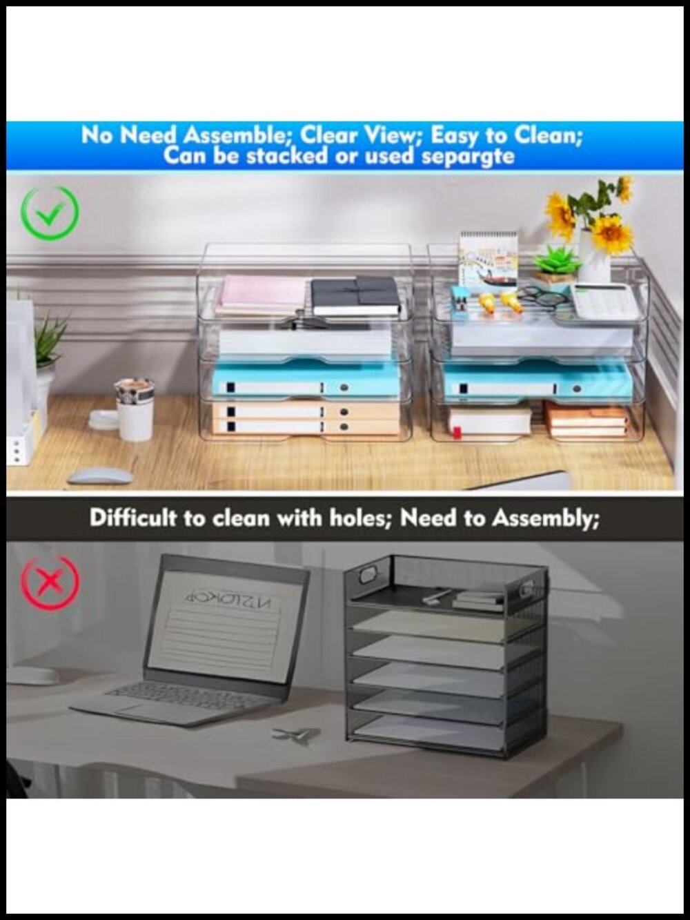 Acrylic Letter Tray 4-Pack Stackable File Organizer Desk Storage - Picture 3 of 6